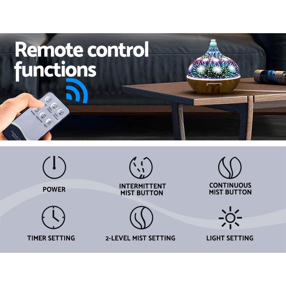 DEVANTI 400ml Aromatherapy Diffuser with 3D LED Night Light, Remote Control - Essential Oil Humidifier & Air Purifier for Home, Office, Yoga and Spa Relaxation