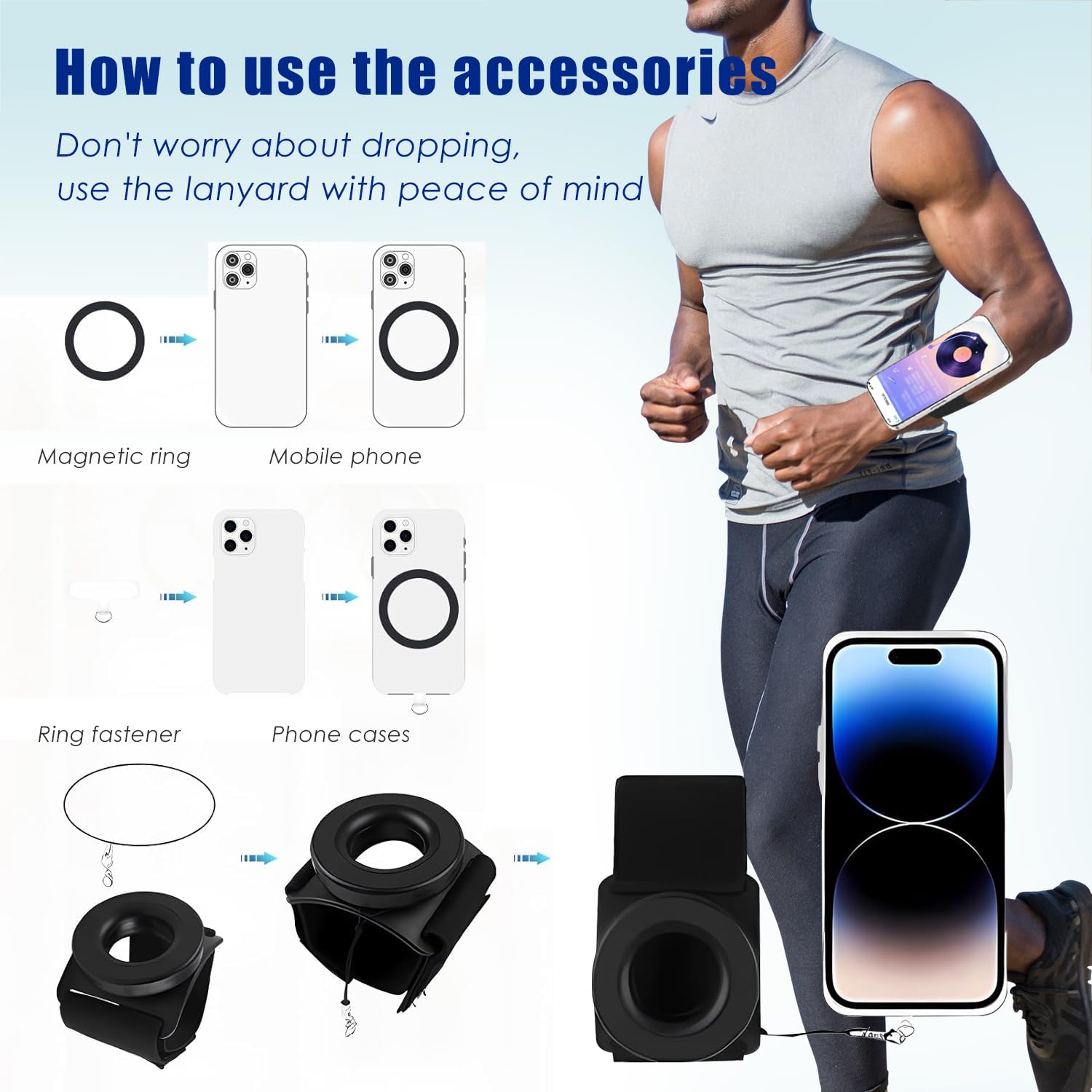 360° Rotatable Magnetic Running Phone Holder for iPhone - Armband Wrist Phone Holder Compatible with Magsafe iPhone 15 14 13 12 Pro Max Plus Mini - Perfect for Jogging, Gym Workouts & Outdoor Activities