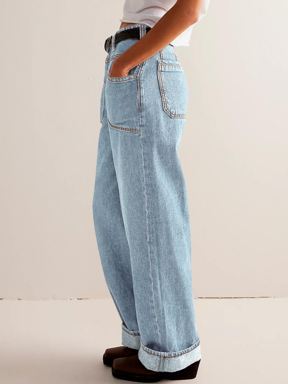 PLNOTME Women's High Waist Wide Leg Jeans - Boyfriend Style Distressed Denim Pants with Pockets for Casual Outfits | Perfect for Streetwear, Weekend Brunch & Date Night Looks
