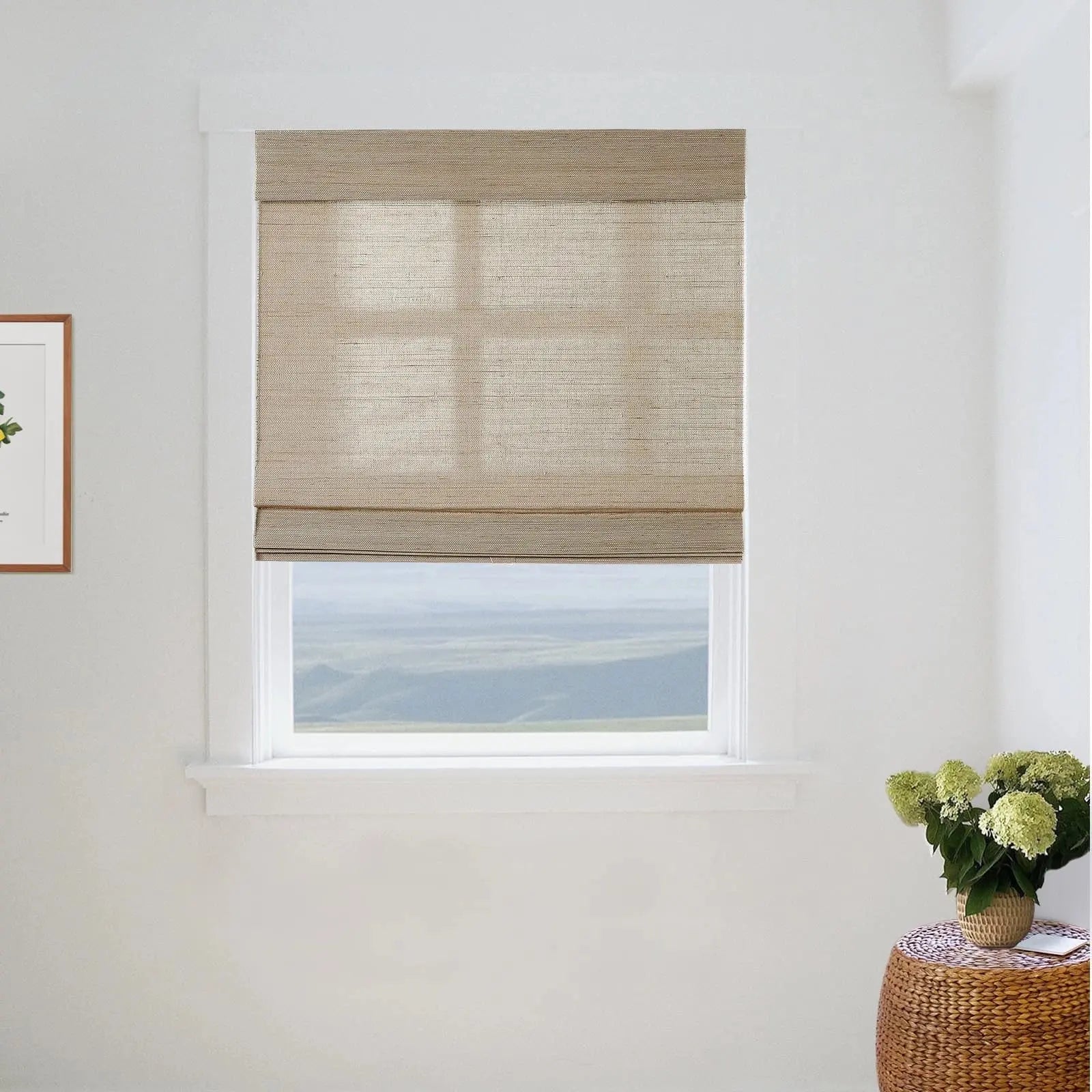 Natural Ramie Bamboo Woven Window Shade - Eco-Friendly Coconut Fiber Blinds for Living Room, Bedroom & Patio - Light Filtering & UV Protection