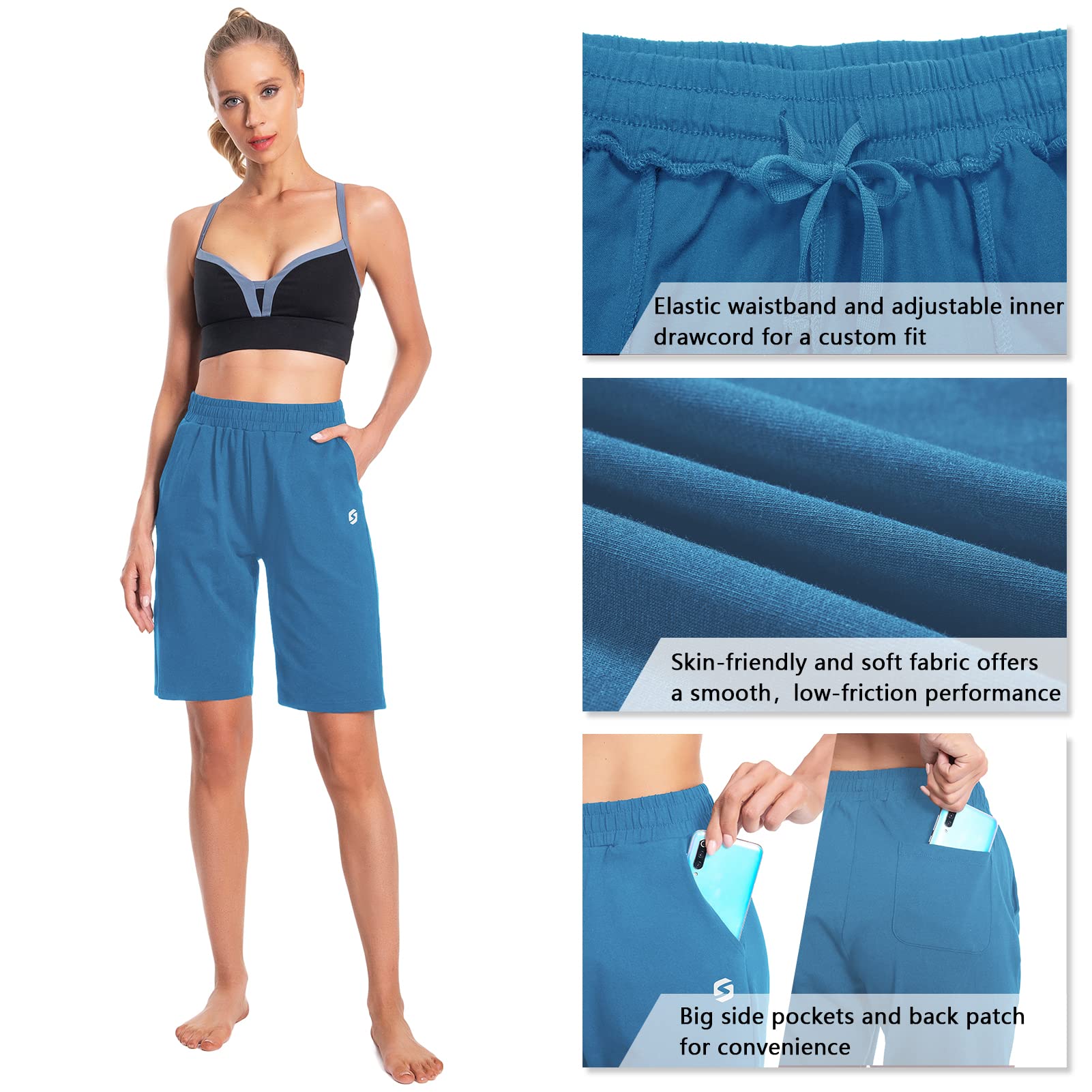 Women's Bermuda Shorts - Soft Cotton Sweatpants Shorts with Pockets for Lounge, Workout & Gym - Comfortable Knee-Length Athletic Shorts for Yoga, Running and Casual Wear