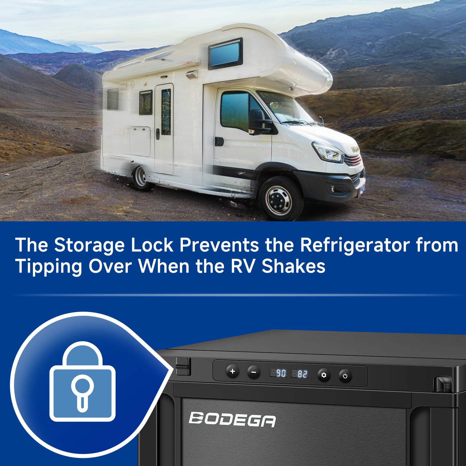 Upgraded 12V/24V DC RV Refrigerator - 45L (1.6 cu.ft) Portable Fridge Freezer with APP Control & Lock, Temperature Range -4°F to 46°F for Truck, RV, Camping, Travel - Perfect for Road Trips, Outdoor Adventures & Mobile Living
