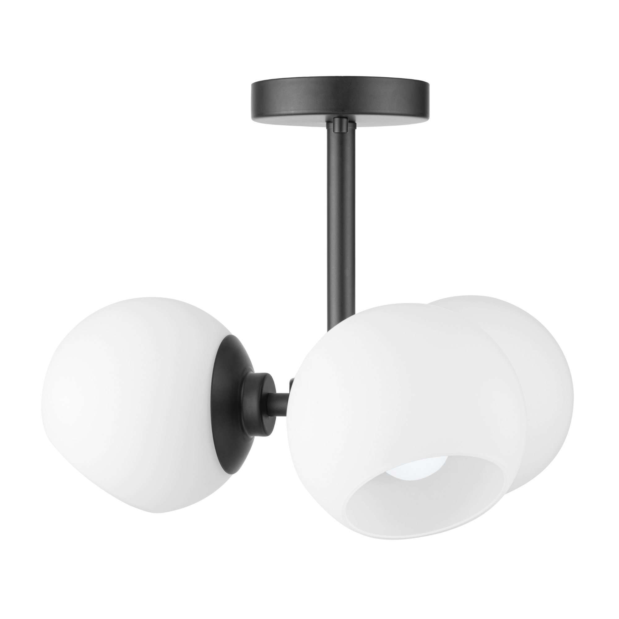 3-Light Stoll Semi Flush Mount Ceiling Light Fixture - Matte Black Finish with Opal Glass Shades - Perfect for Bedroom, Dining Room or Hallway Lighting