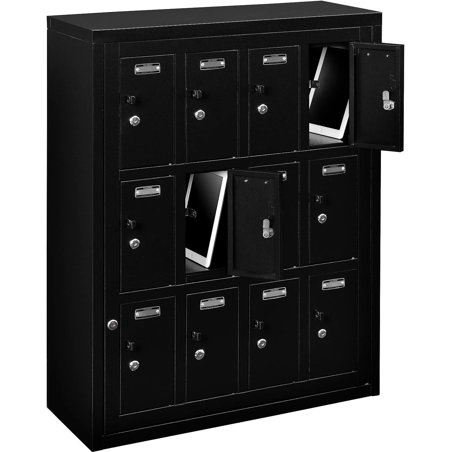 12-Door Tablet & Cell Phone Storage Locker with Keyed Lock & Master Door - Secure Charging Station for Schools, Offices & Gyms - Industrial Grade Mobile Device Storage Solution