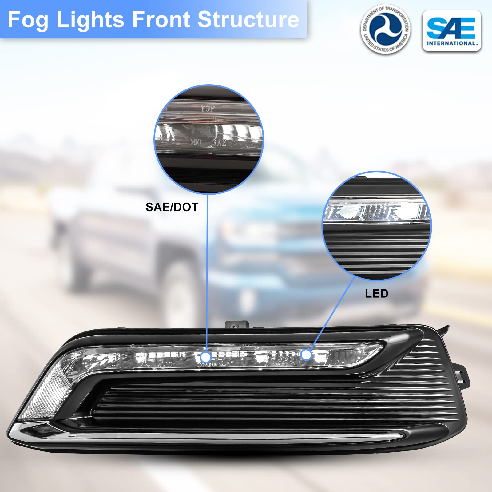 ROXX LED Fog Lights Kit for 2014-2020 Chevy Impala - OEM Style DRL Fog Lamps with Bezel, Wiring Harness & Switch - Perfect for Night Driving, Off-Road Adventures & Enhanced Visibility