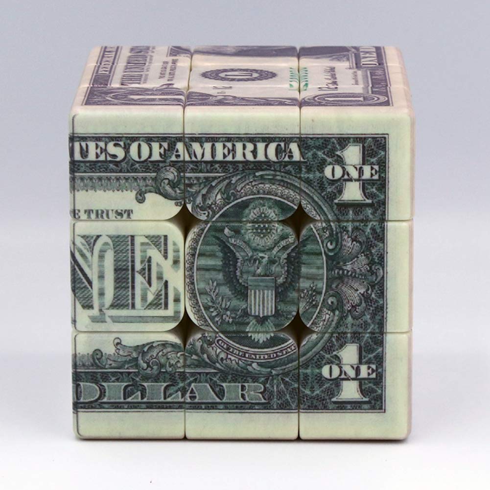3x3 Speed Cube with Dollar Bill Pattern - Fast & Smooth Magic Cube Puzzle for Kids & Adults - 5.6cm/2.2