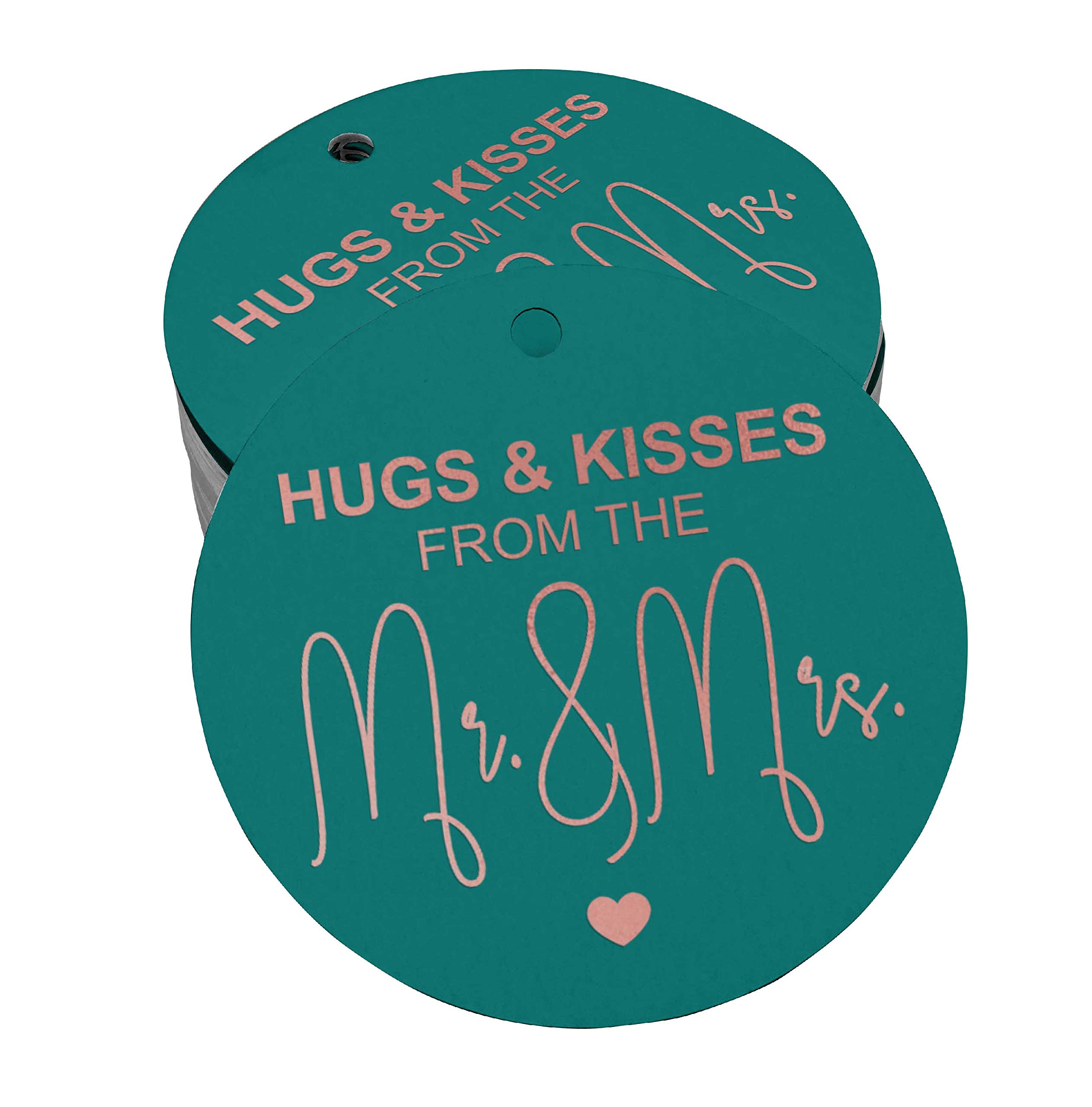 50 Pack Real Rose Gold Foil Paper Tags - Elegant Wedding Favor Hang Tags for Bridal Shower, Anniversary & Party Decorations (Hugs & Kisses Design)