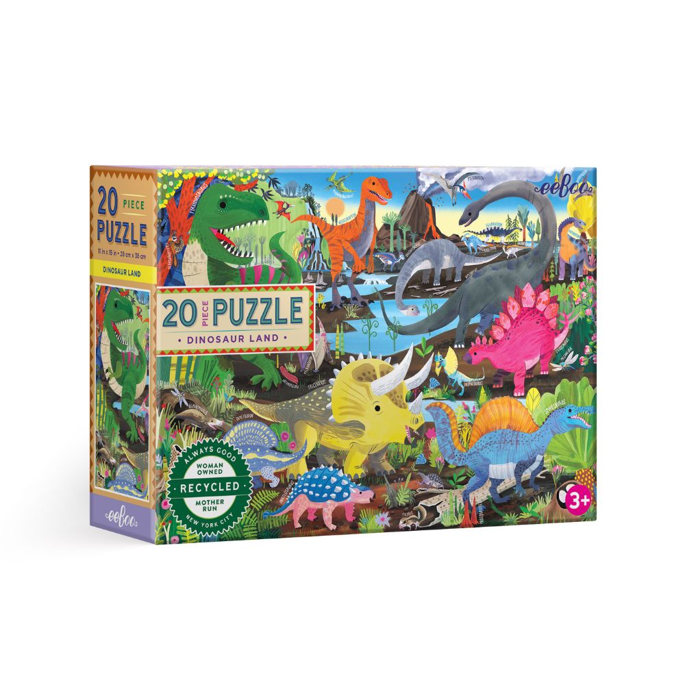 eeBoo Dinosaur Land 20 Piece Puzzle for Kids - Educational Dinosaur Puzzle Game for Children Ages 3-5 - Perfect for Preschool Learning & Family Game Night