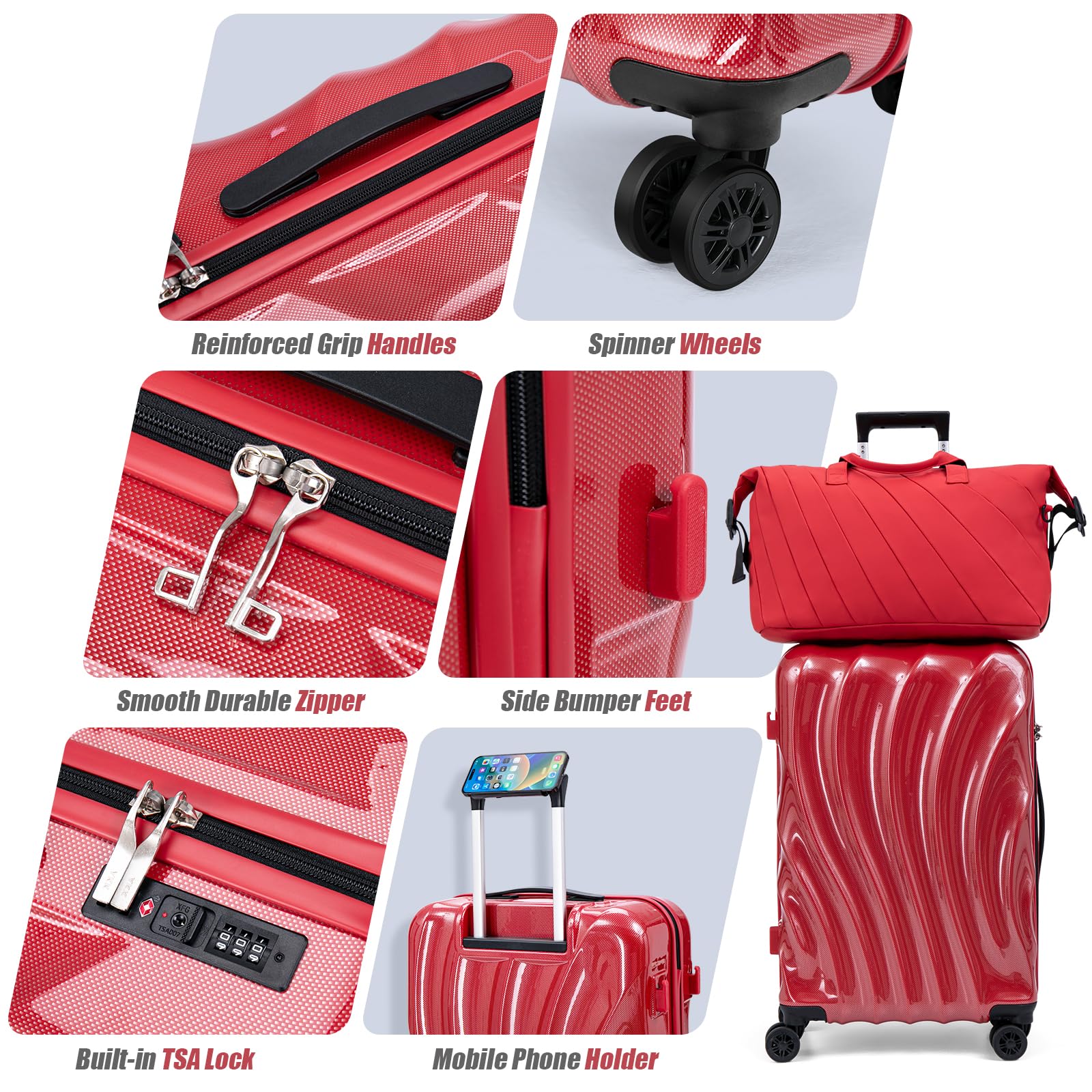 2-Piece ABS+PC Hardshell Carry On Luggage Set with Spinner Wheels & TSA Lock (20/24 Inch) - Lightweight Suitcase with Phone Holder for Business Travel & Vacation