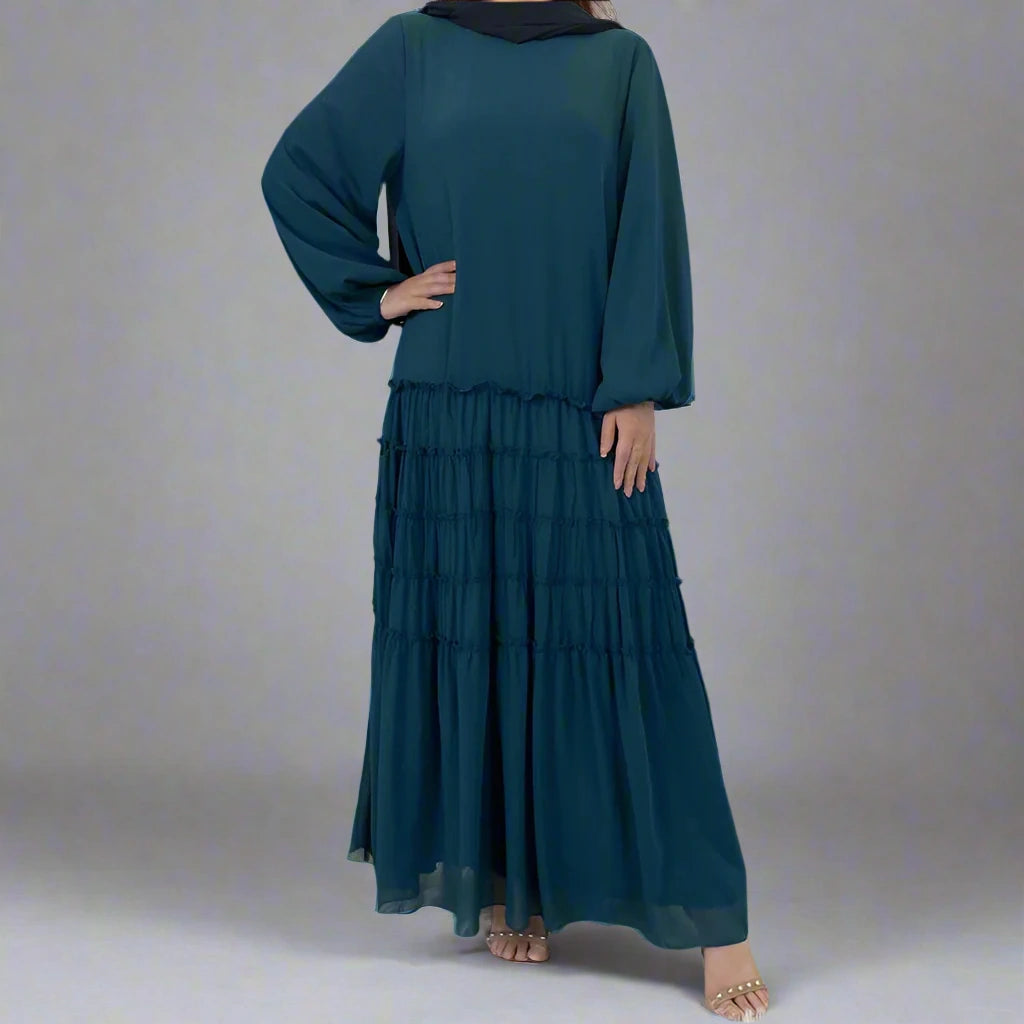 Elegant Chiffon Loose Abaya Dress for Muslim Women - Modest Islamic Prayer Dress for Home, Mosque & Special Occasions