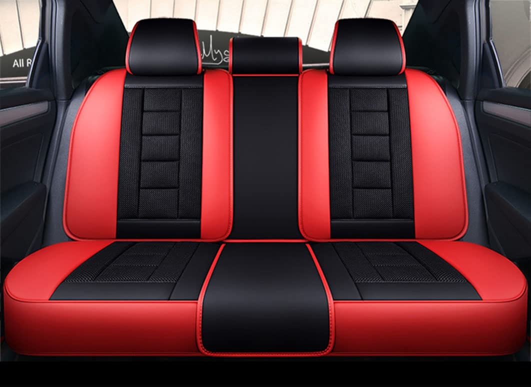 Premium Red and Black Car Seat Covers - Full Set Leather & Mesh Design - Universal Fit Car Seat Protectors for Cars, SUVs & Trucks - Comfortable, Breathable & Durable - Perfect for Daily Commute, Road Trips & Family Travel