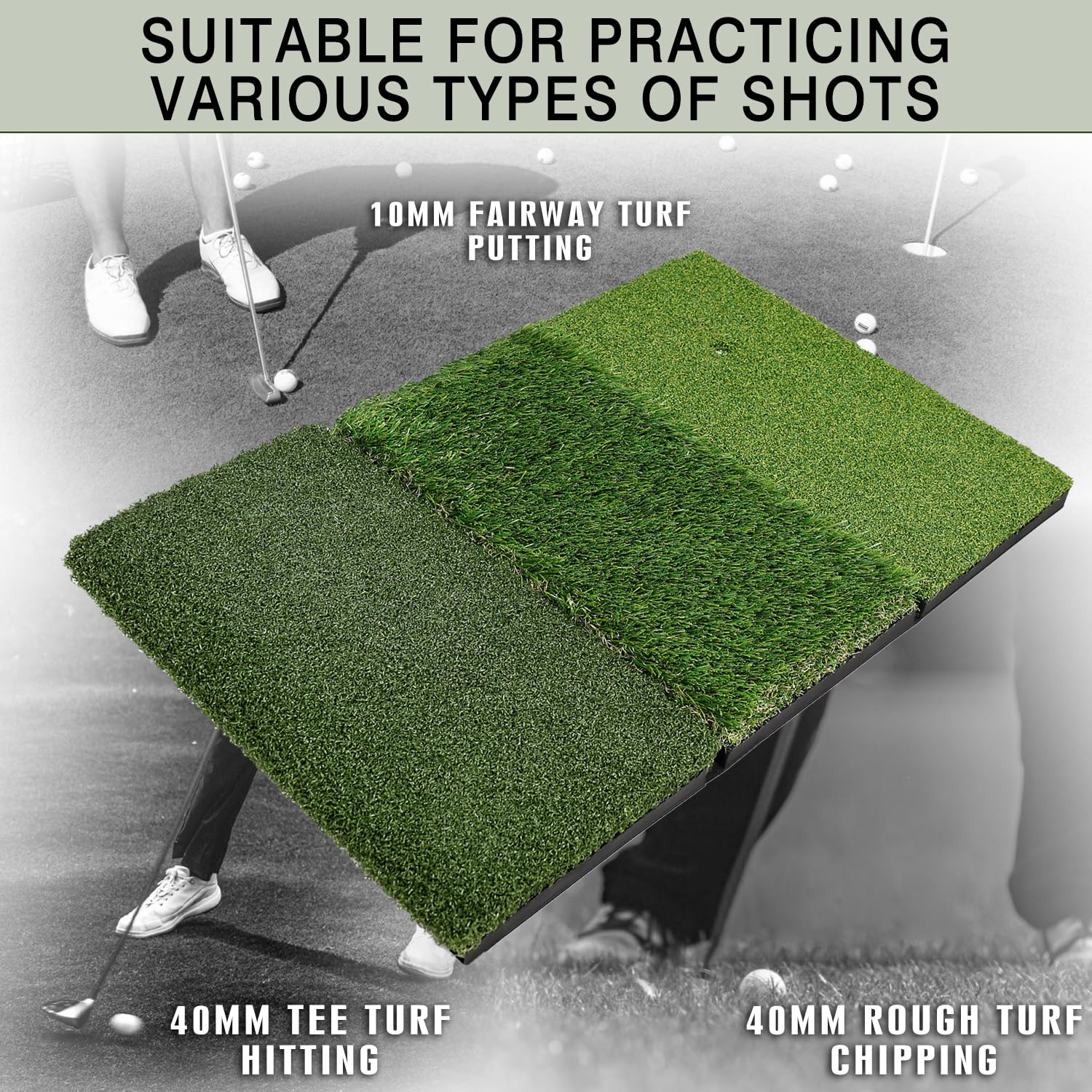 Premium Golf Hitting Mat - 10mm Thick Foam Padding with Non-Slip Rubber Backing - Durable Indoor/Outdoor Golf Practice Mat for Driving Range, Backyard, Garage & Home Training - Perfect for Swing Practice & Golf Simulation