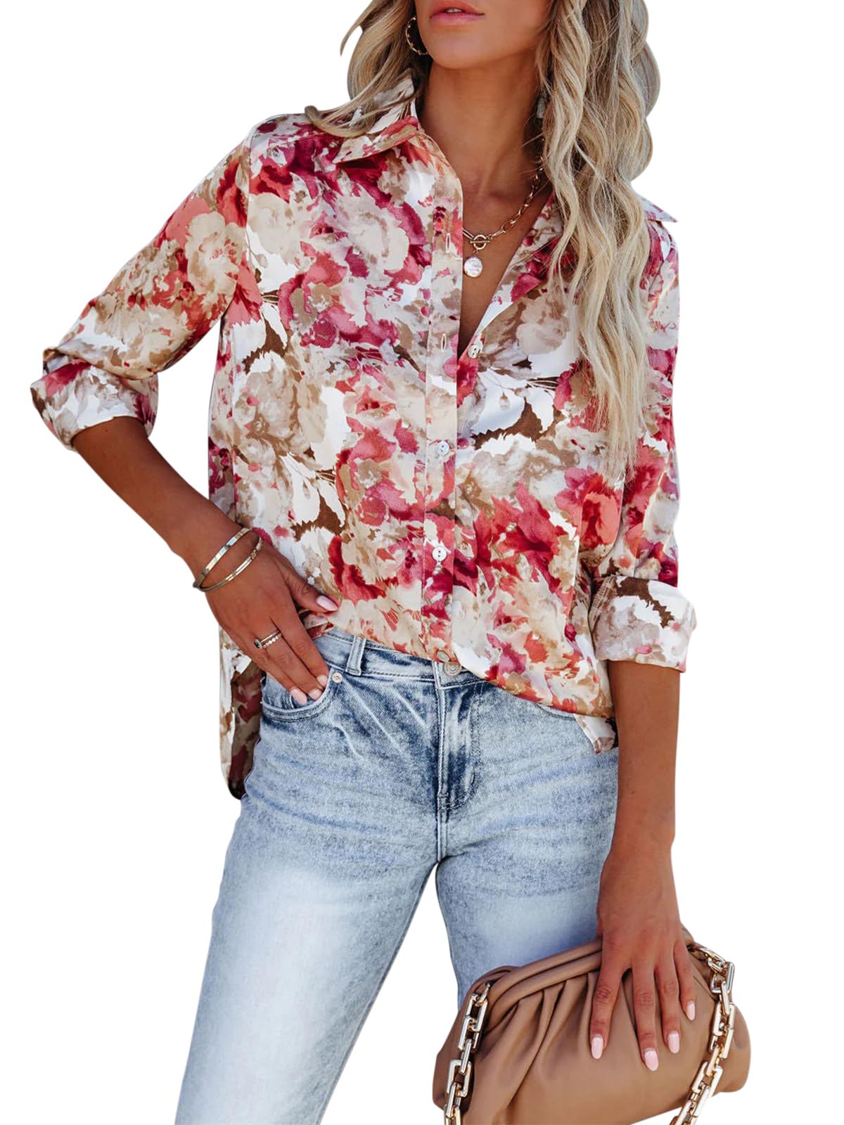 Siliteelon Women's Button Down Shirts - Long Sleeve Wrinkle Free Dress Shirts & Work Blouses, Casual Chiffon Tops with Collar for Office, Business & Everyday Wear
