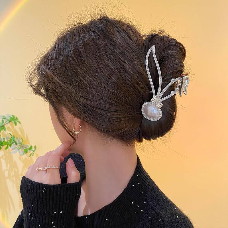 Samyak Rhinestone Hair Claw Clip - Elegant Rabbit Pearl Hair Clutch for Women & Girls - Perfect for Parties, Weddings & Everyday Styling