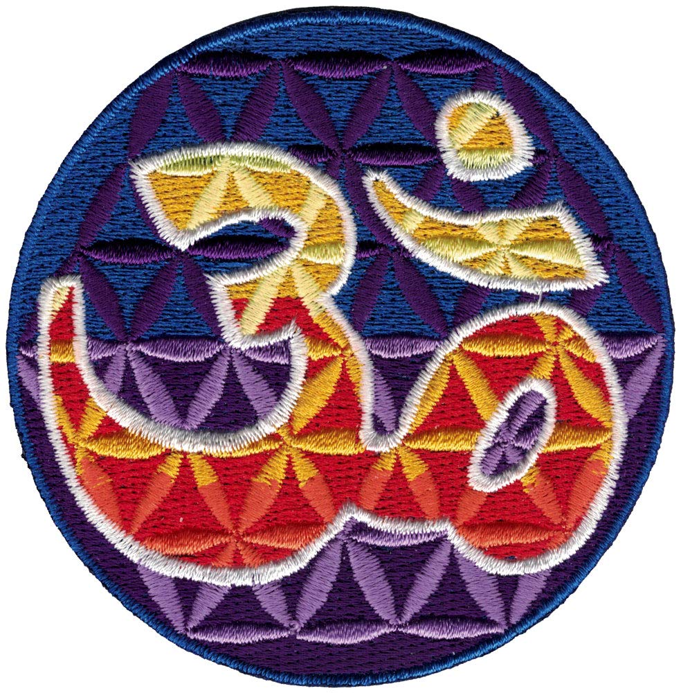 Om Aum Flower Iron On or Sew On Patch - 3 Inch Circular Embroidered Applique for Yoga Clothing, Bags & Spiritual Accessories