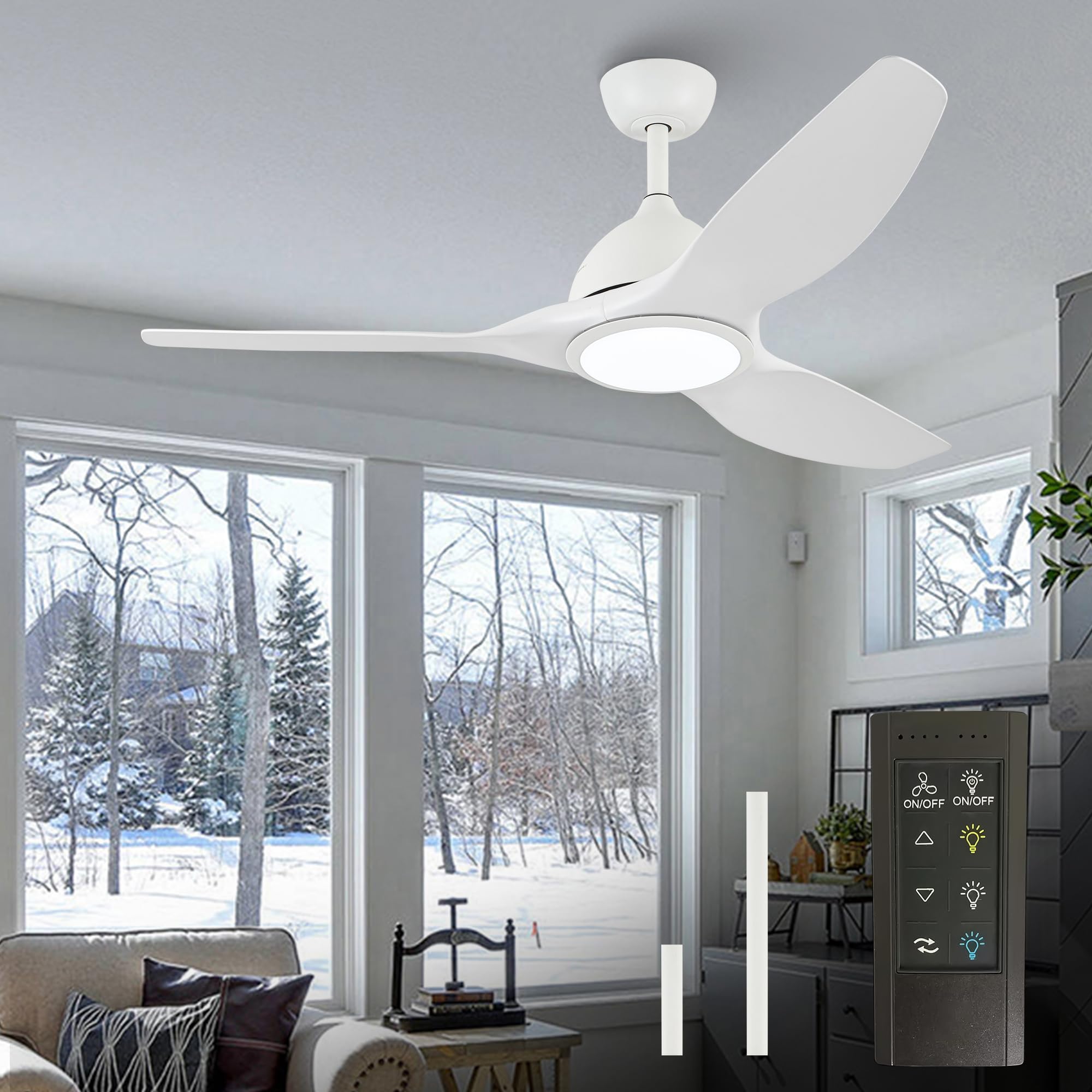 52 Inch Smart Ceiling Fan with LED Light and Remote Control - Quiet DC Motor, 3 Color Temperatures, ABS Blades - Perfect for Bedroom, Living Room, and Office (White)