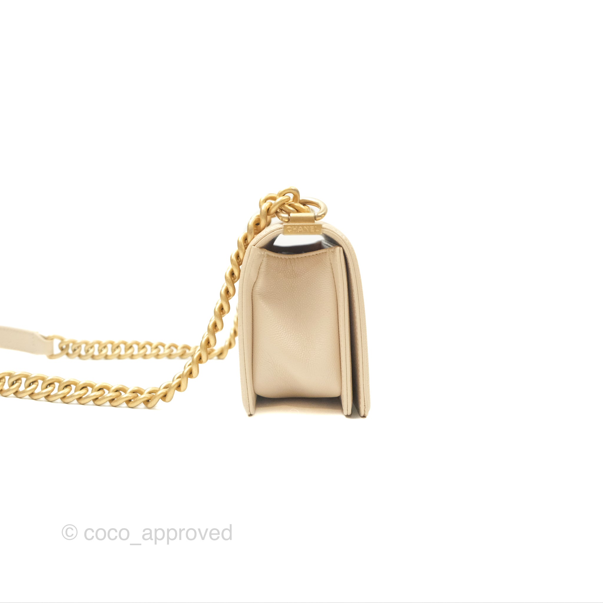 Chanel Chevron Small Boy Bag in Cream Ivory Caviar Leather with Aged Gold Hardware - Perfect for Luxury Fashion & Everyday Elegance