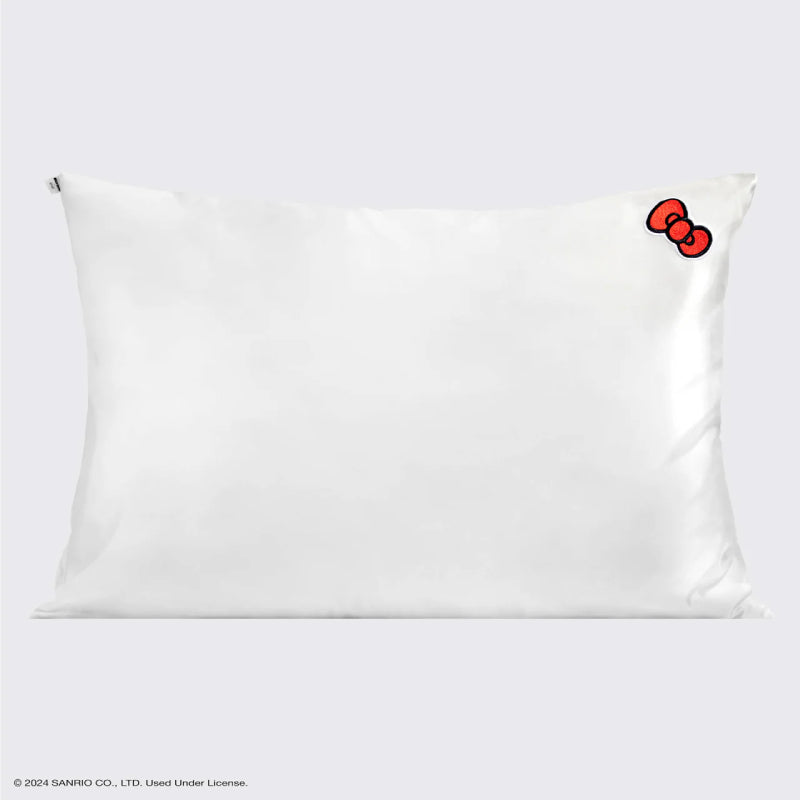 Hello Kitty x Kitsch Satin Pillowcase with Solid Ivory Kitty Bow - Soft & Smooth Hair Care Pillow Cover for Women & Girls - Perfect for Bedroom, Gift, or Travel