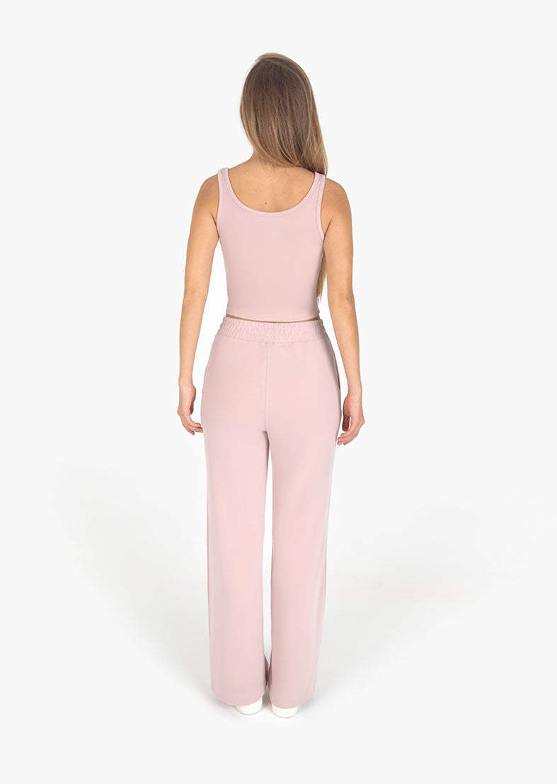 Cloudsoft Rib Lounge Palazzo Pant Blush - Comfortable Wide Leg Pants for Women, Soft Stretchy Lounge Wear, Perfect for Yoga, Travel & Relaxing at Home