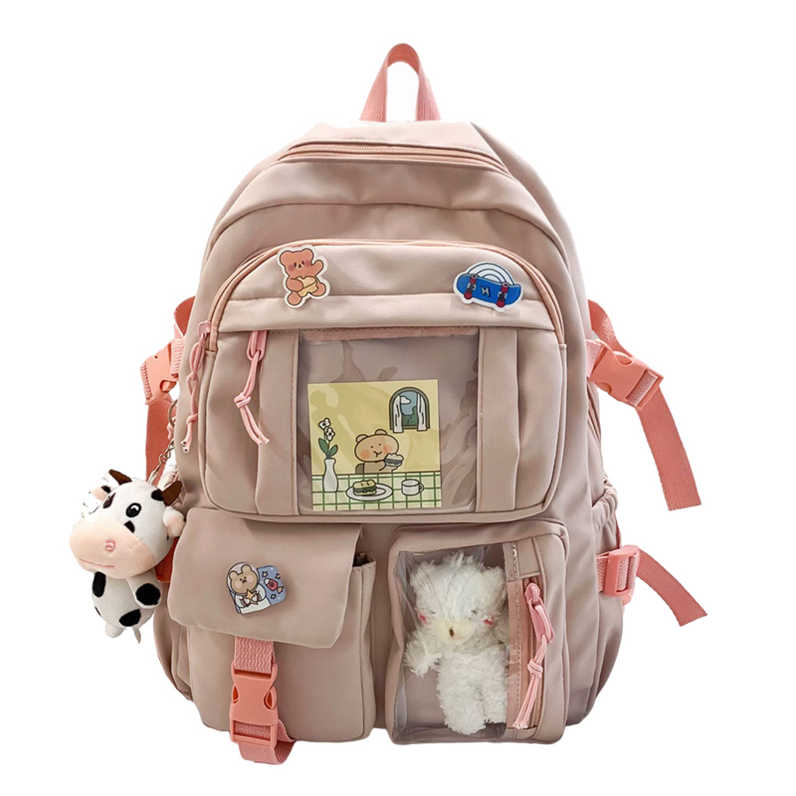 BXCNCKD Kawaii School Backpack with Pins - Cute Pink Anime Backpack for Girls, Teens & College Students | Lightweight Bookbag for School, Travel & Daily Use