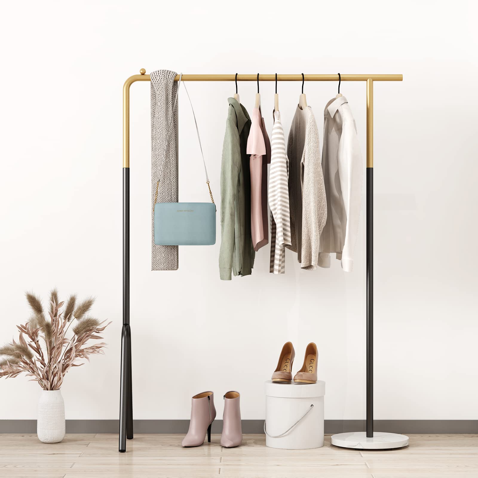 Heavy Duty Black Gold Industrial Pipe Clothing Rack - Modern Garment Hanger for Boutique Display, Wardrobe Storage & Closet Organization - Perfect for Retail Stores, Home Use & Fashion Showrooms