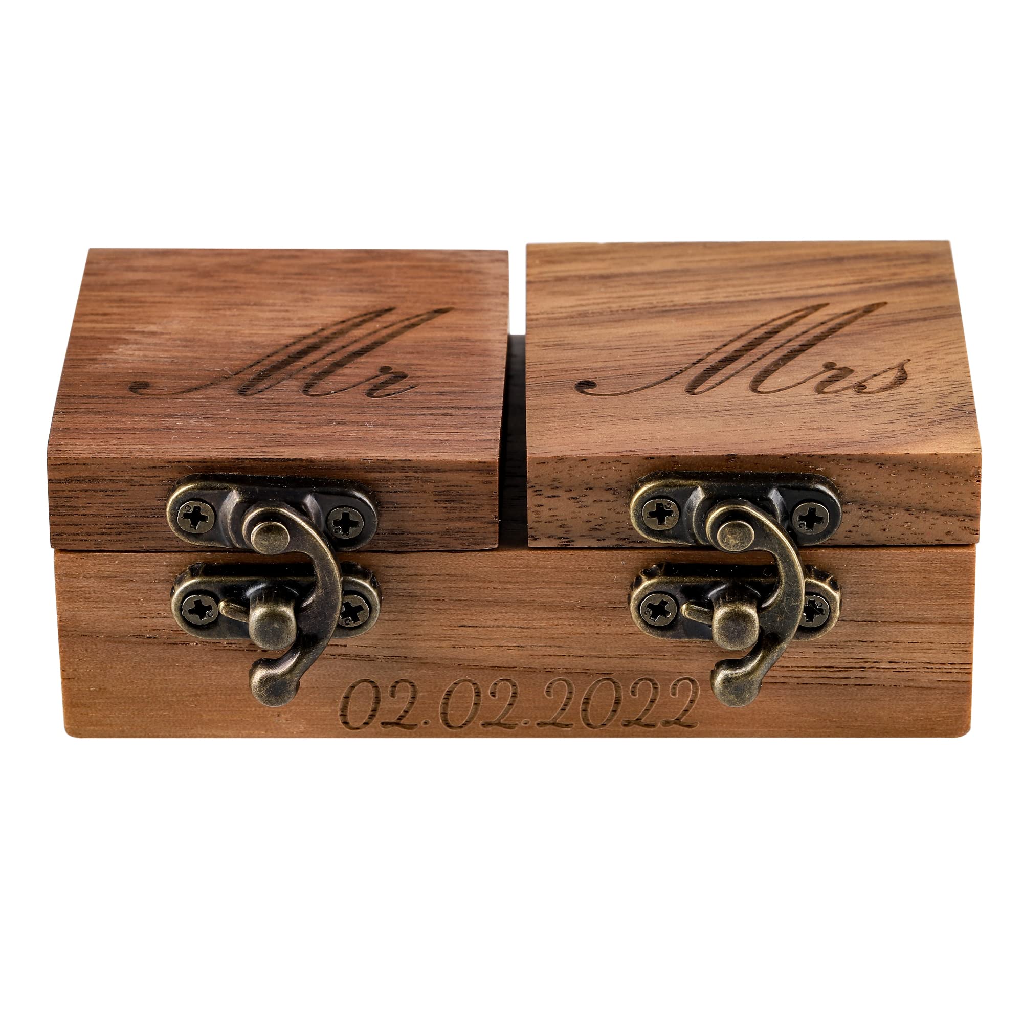 Personalized Wooden Wedding Ring Box - Custom Engraved Rustic Jewelry Holder for Engagement & Proposal - Portable Ring Bearer Box for Wedding Ceremony, Anniversary & Romantic Gifts