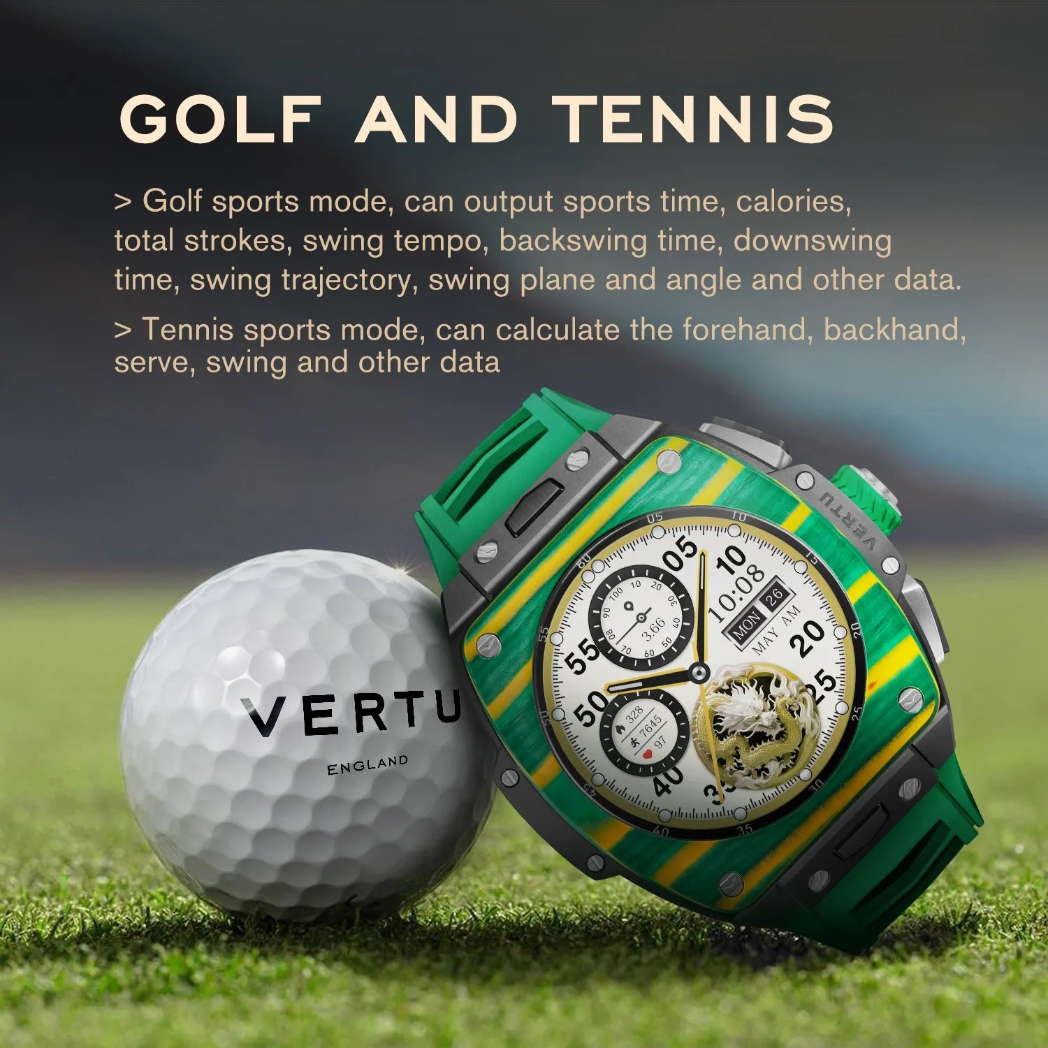 VERTU GRAND Diamonds Smart Watch for Men - Blue & White Carbon Fiber Luxury Smartwatch with Fitness Tracking, Heart Rate Monitor & Waterproof Design | Perfect for Business, Gym & Outdoor Activities