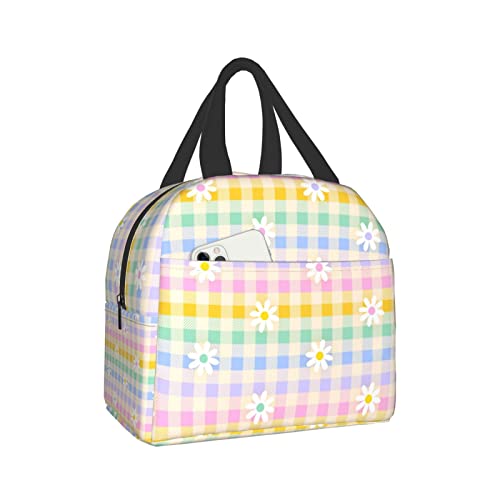 White Daisy Flower On Rainbow Plaid