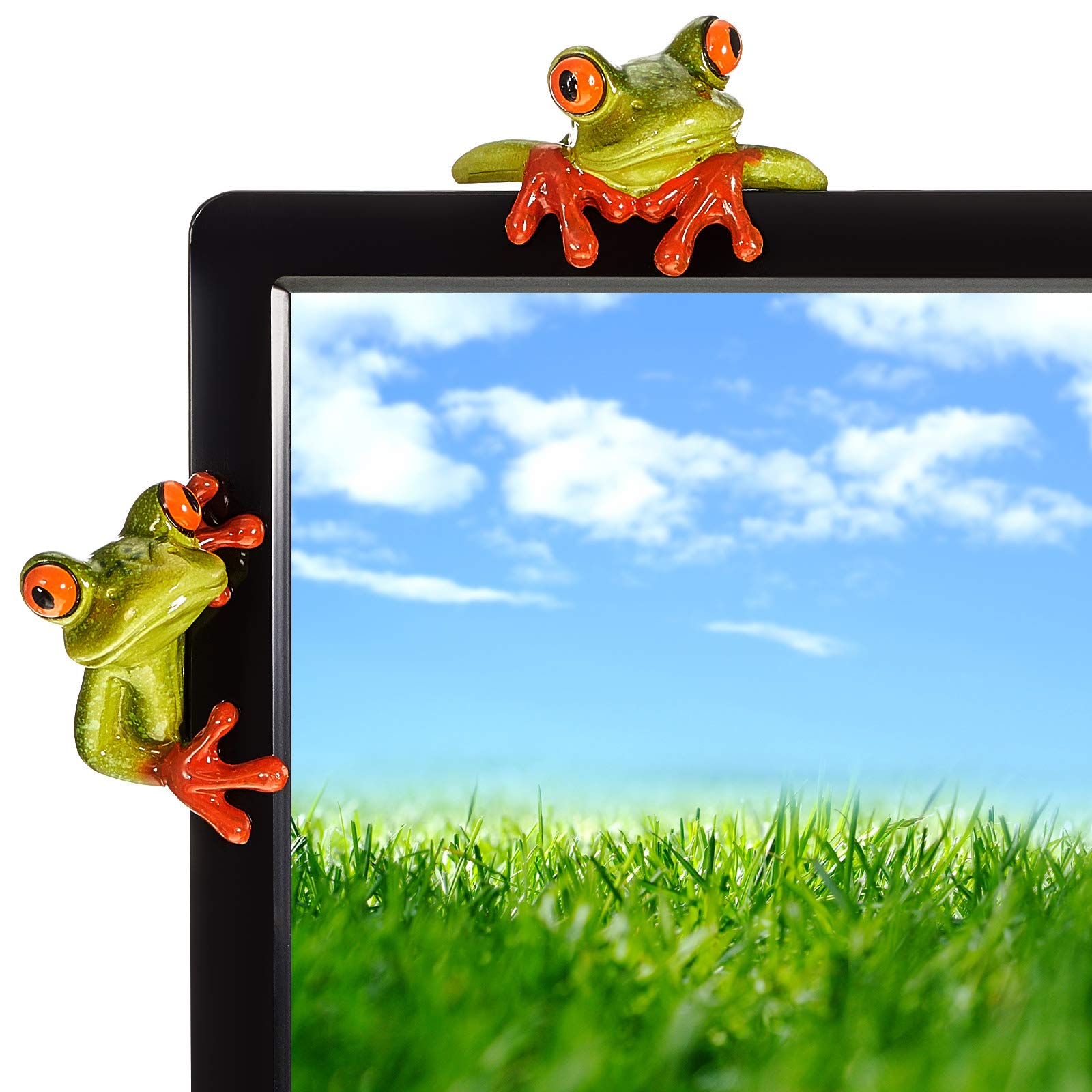 Jetec 2-Piece Christmas Funny Resin Frog Decorations - 3D Animal Frog Figurines for Computer Monitor, Office Desk & Home Decor - Unique Holiday Gifts for Women - Perfect for Christmas Tree Ornaments, Workspace Decor & Party Favors
