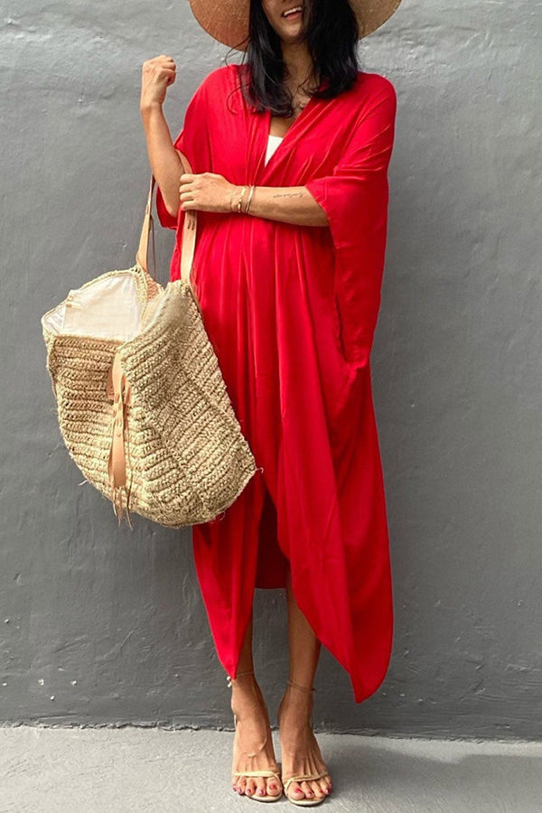 Lightweight Solid Color Kimono Beach Cover Up for Women - Summer Venice Style Swimwear Cover-Up, Perfect for Pool, Beach, and Vacation Outfits