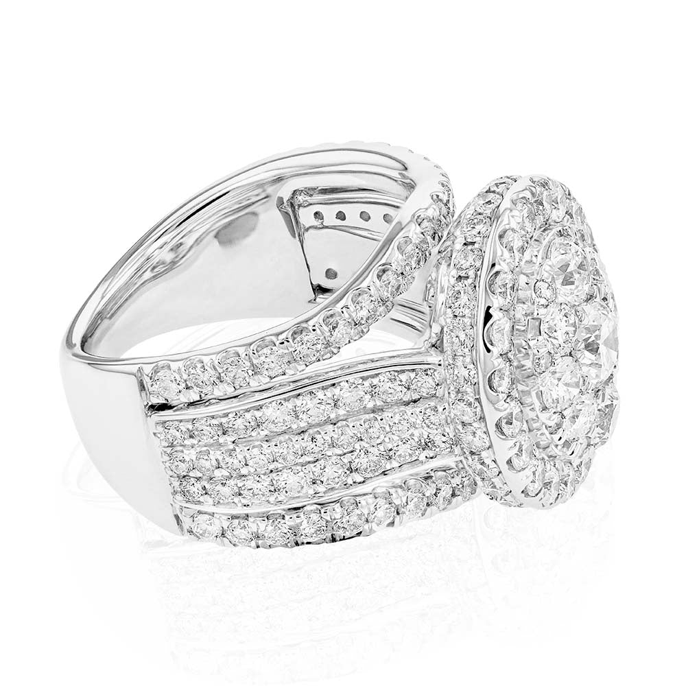 14ct White Gold 4 Carat Oval Diamond Cluster Ring for Women - Elegant Engagement, Wedding, Anniversary Jewelry Gift