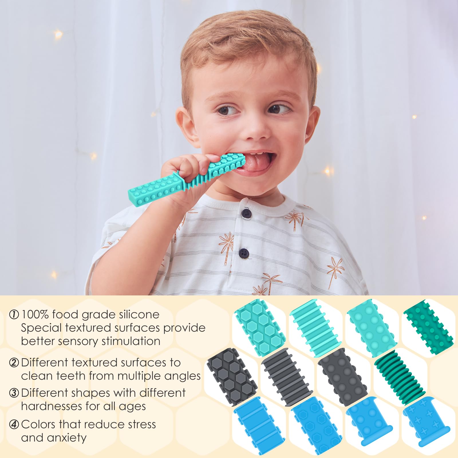 ERKOON 4 Pack Silicone Sensory Chew Toys for Autistic Children - Oral Motor Tools for Biting, ADHD, SPD & Special Needs - Teething Sticks for Kids with Autism - Perfect for Home, School & Travel Use