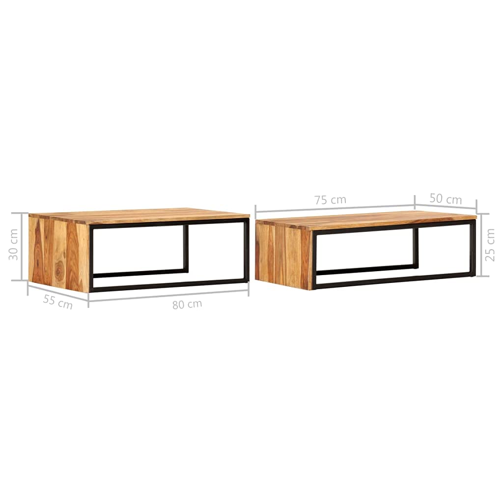 Mid-Century Modern Wooden Coffee Table Set of 2 - Solid Sheesham Wood Nesting Tables for Living Room, Home & Office - Fast Shipping - Perfect for Small Spaces & Stylish Interior Decor
