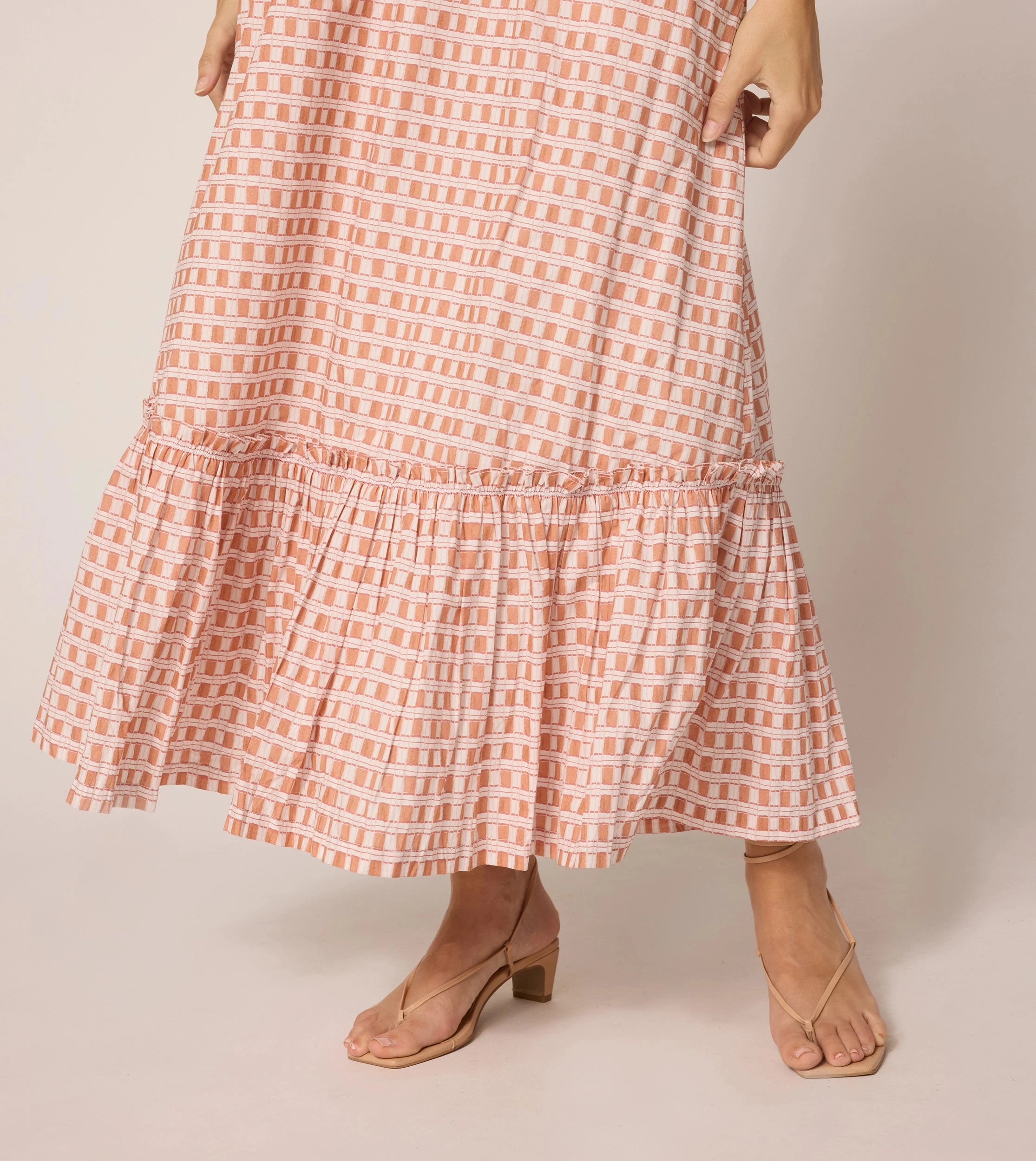 Magnolia Ankle Dress - Bellini Plaid Floral Print Women's Midi Dress | Perfect for Spring Weddings, Garden Parties & Date Nights