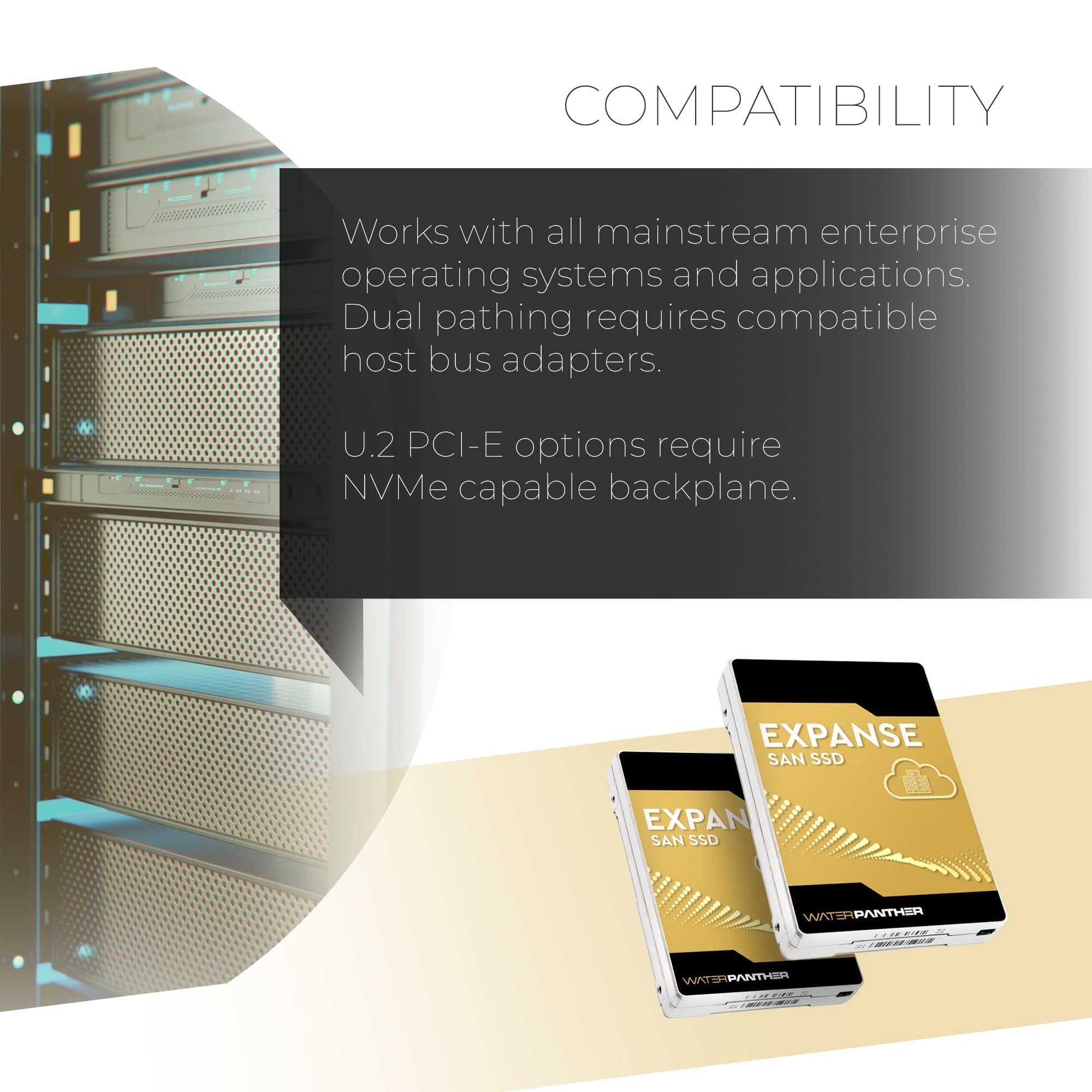 Water Panther WP Expanse 15.36TB Enterprise SSD - PCIe Gen4 x4 NVMe U.2 2.5-inch Solid State Drive with ECC PLP & 1DWPD | High-Performance Data Center & SAN Storage Solution for Cloud Computing, AI Workloads, and Database Applications
