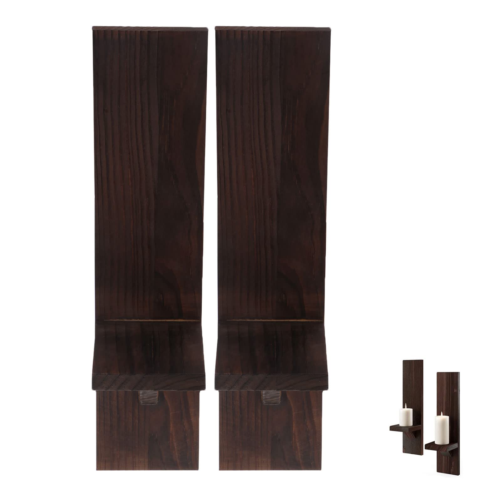 Wooden Candle Holder Wall Mounted - 9cm Platform Hanging Shelf for Candles, Vases & Aroma Bottles - Natural Chestnut Wood Texture - Perfect for Home Decor, Bathroom, Bedroom & Living Room