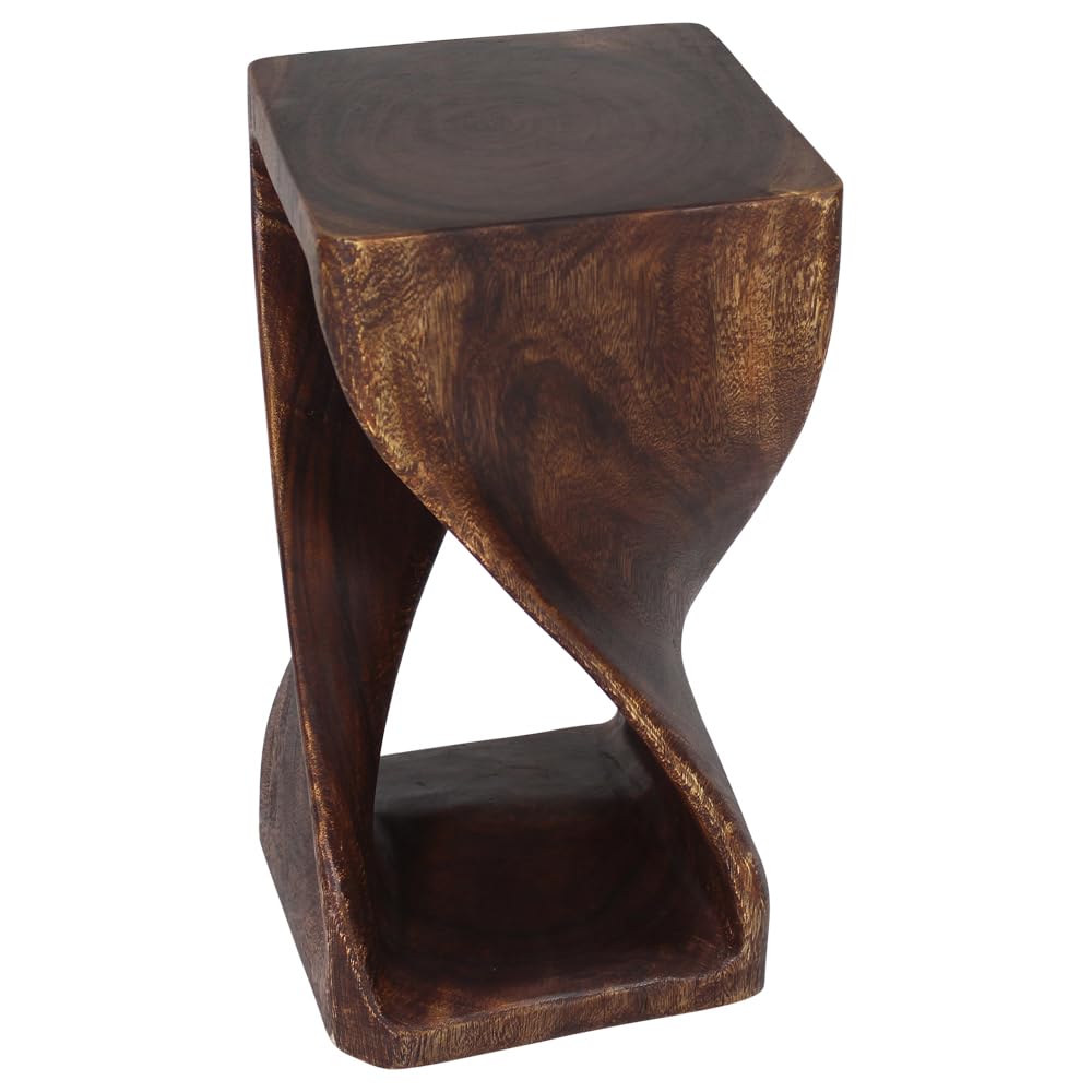 Haussmann Original Wooden Twist Stool 12x12x23 Inch - Mocha Oil Finish Bar Stool for Kitchen Island, Breakfast Nook & Home Decor