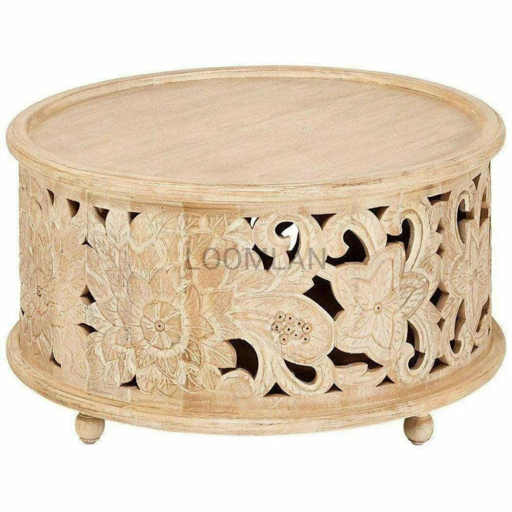 35-Round Drum Coffee Table - Modern Wooden Accent Table for Living Room, Bedroom & Office - Stylish Home Decor & Functional Furniture Piece