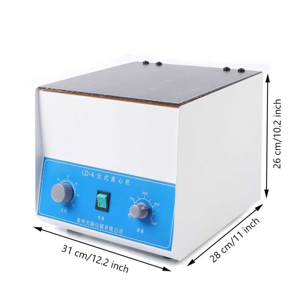 LD-4 Electric Lab Benchtop Centrifuge - 4000RPM, 4x100ml Capacity with Timer & Speed Control - Ideal for Blood Sample Separation, DNA/RNA Extraction, and Laboratory Research