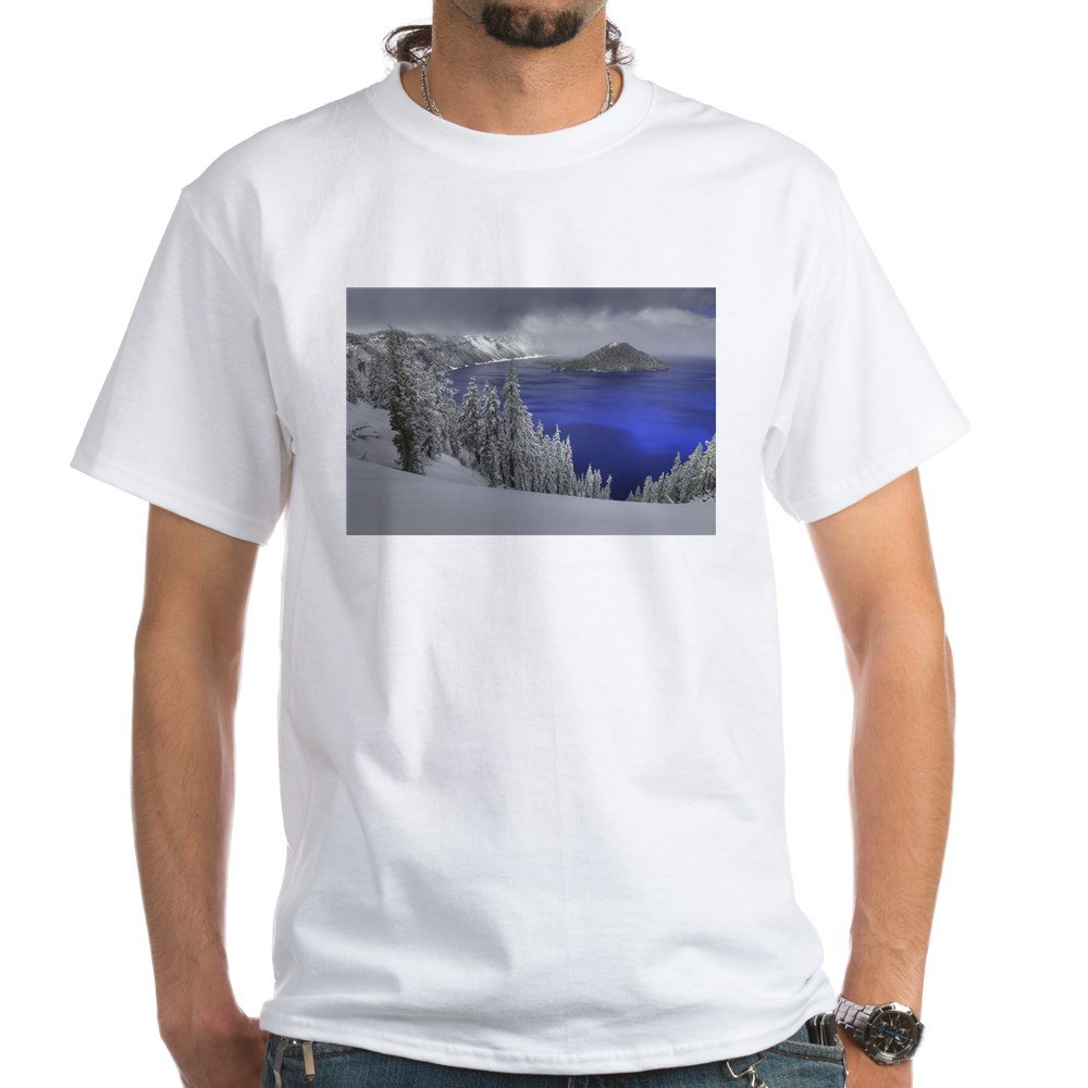 Crater Lake White Cotton T-Shirt for Men & Women - Soft Breathable Tee for Outdoor Adventures, Travel & Casual Wear