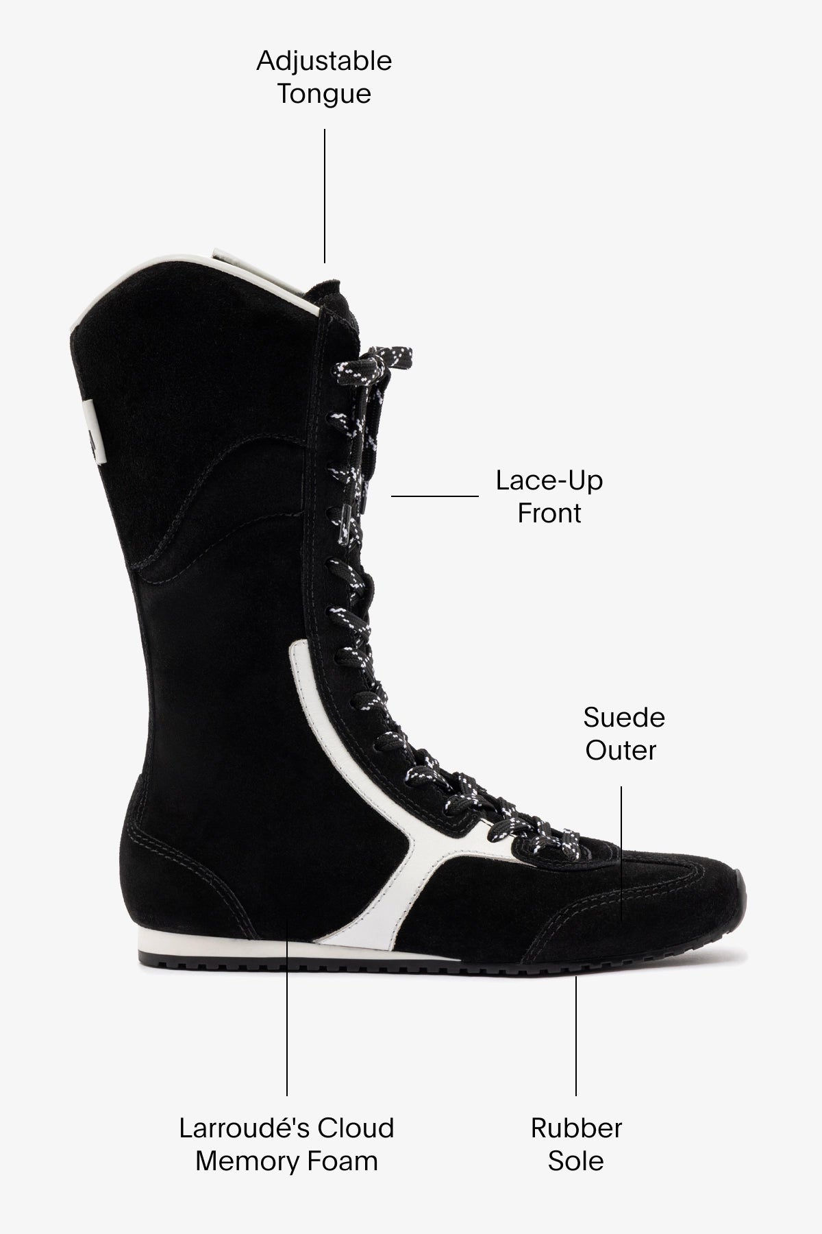 Larroudé x Jonathan Cohen Black Suede & White Leather Flat Lo Sneaker Boot - Stylish & Comfortable for Casual Outings, Work & Travel
