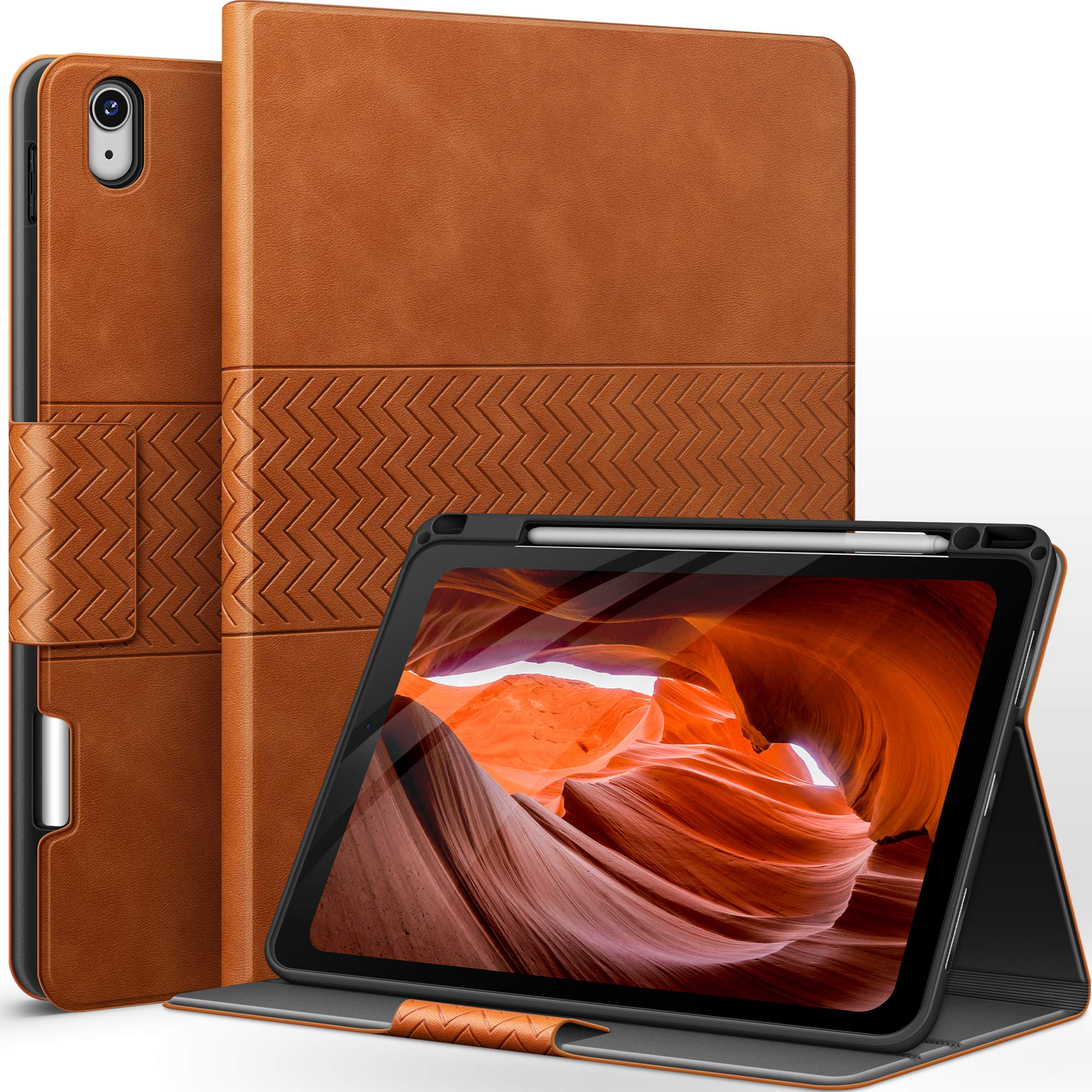 AUAUA iPad Air 11 Inch M3/M2 (2025/2024) & iPad Air 5th/4th Gen (2022/2020) 10.9 Inch Case with Pencil Holder - Auto Sleep/Wake PU Leather Cover (Brown) - Perfect for Work, School & Travel Protection