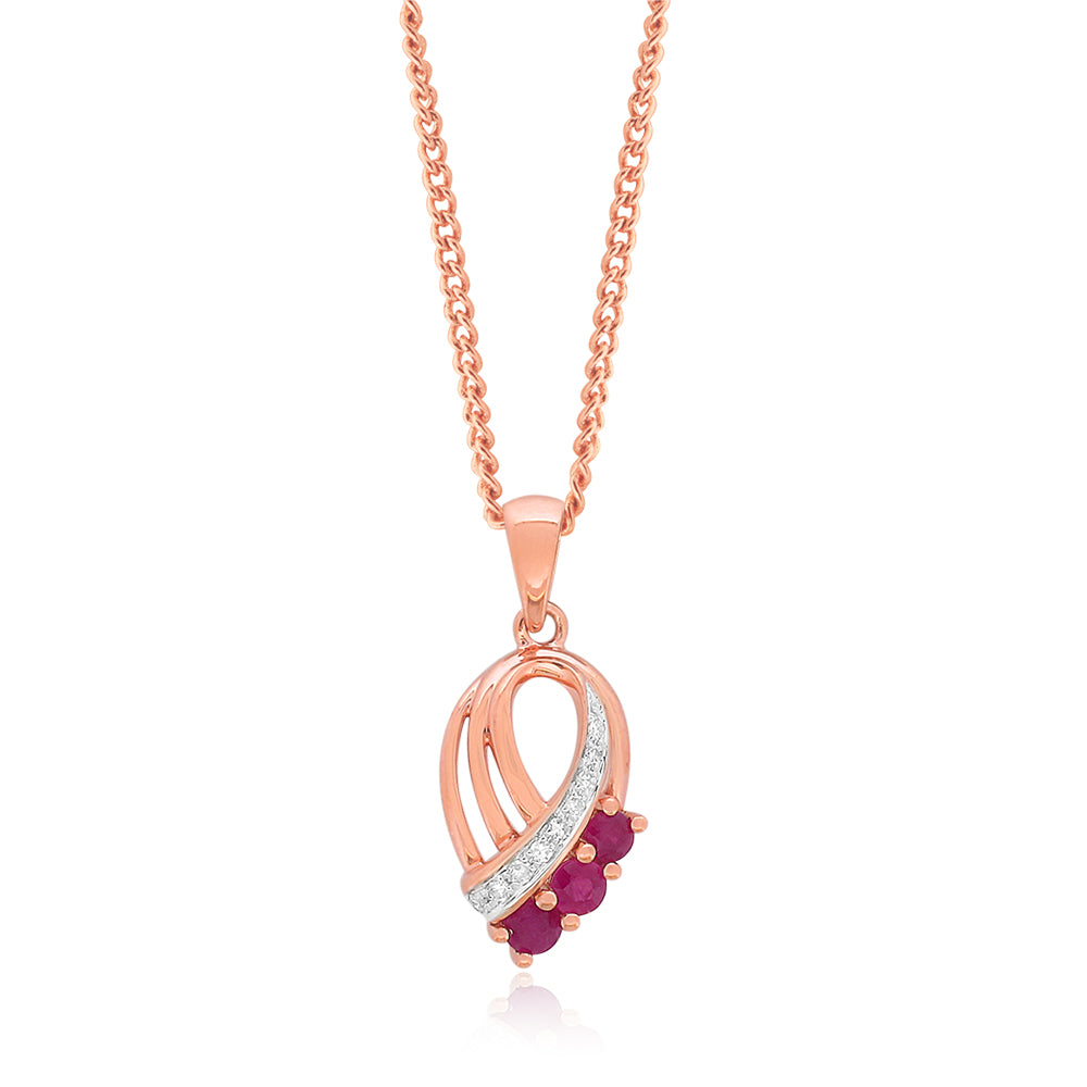 9ct Rose Gold Natural Ruby and Diamond Pendant Necklace - Elegant Jewelry Gift for Women - Perfect for Valentine's Day, Anniversary & Special Occasions