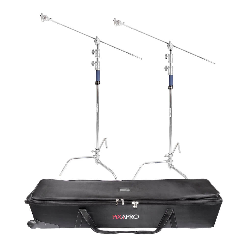 2-Pack Heavy Duty Photography C Stand with Sandbag & Air Cushion - 13ft Adjustable Boom Arm for Studio Lighting, Backdrops - Includes Protective Rolling Carry Case - Perfect for Photo Studios, YouTube Videos, Film Sets