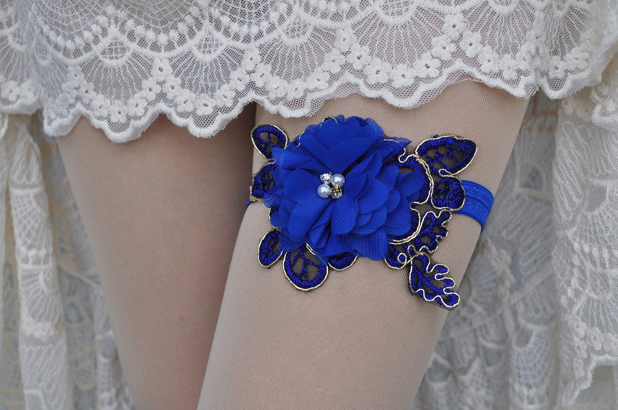 Elegant Wedding Garter for Bride - Pearl Embellished Single Garter in Royal Blue | Perfect for Weddings, Halloween & Boudoir Photography (W011)