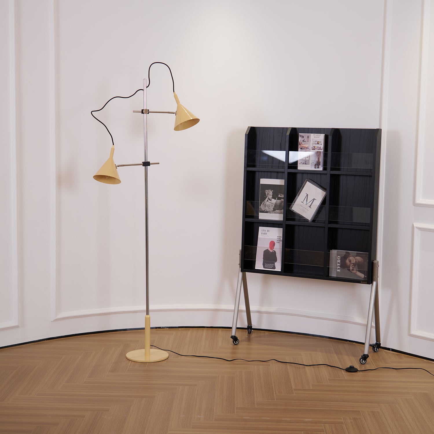 Modern Brass Floor Lamp - Adjustable Height & Dimmable LED Light for Living Room, Bedroom, or Office - Elegant Home Decor Lighting Fixture