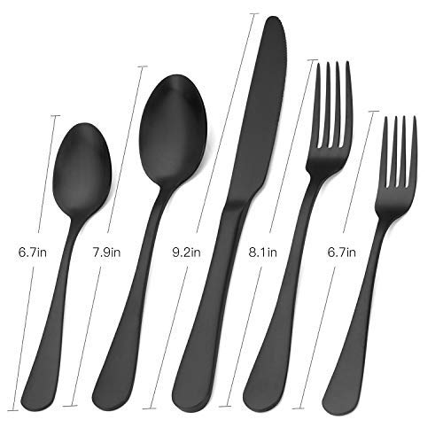 SHARECOOK 40-Piece Matte Black Stainless Steel Flatware Set - Satin Finish Silverware for 8 - Durable Kitchen & Restaurant Cutlery - Dishwasher Safe - Perfect for Dinner Parties, Weddings & Fine Dining