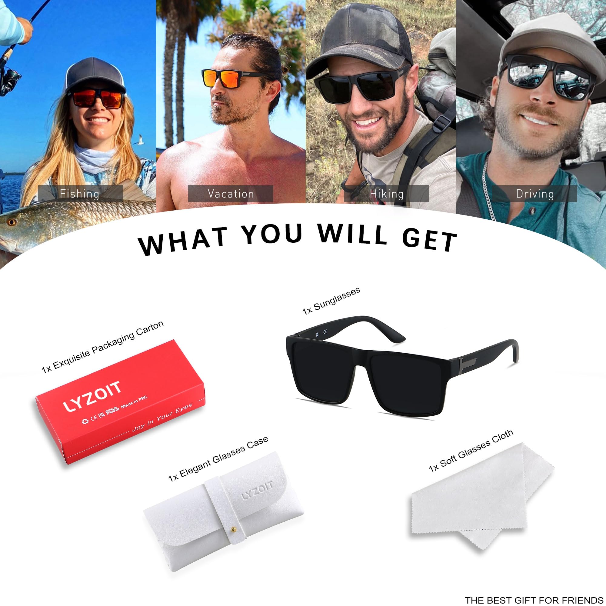 LYZOIT Square Polarized Sunglasses for Men & Women - UV Protection, Oversized Rectangle Shades for Driving, Beach & Outdoor Activities