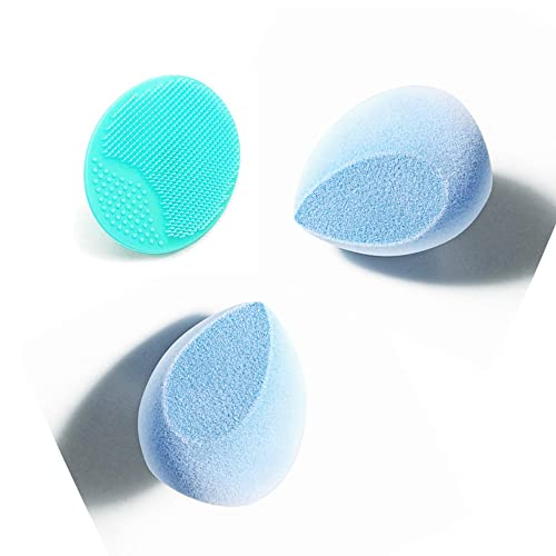 2Pcs Microfiber Velvet Makeup Sponges with Mini Silicone Face Scrubbers - Soft Beauty Blender for Flawless Foundation Application - Perfect Christmas Gift for Women, Sisters & Best Friends (Blue & Mint Green) - Ideal for Daily Makeup, Travel & Professional Use