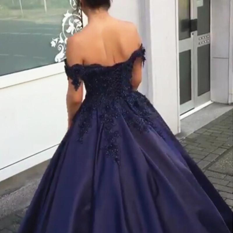 Elegant Ball Gowns - Satin Lace Beaded Off Shoulder Dresses for Prom, Wedding & Formal Events